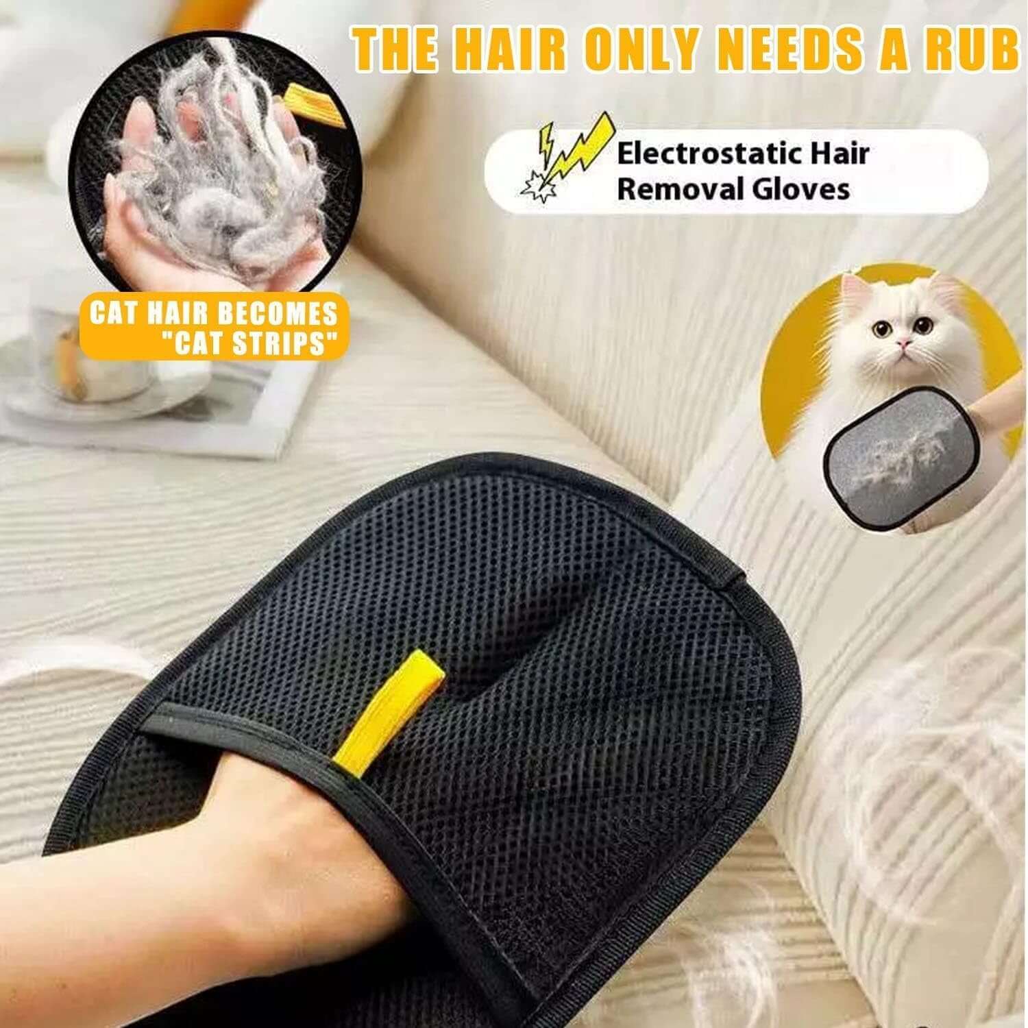 2PCS Pet Hair Removal Glove,Electrostatic Pet Hair Removal Gloves,Reusable Cat & Dog Hair Remover (2PCS)