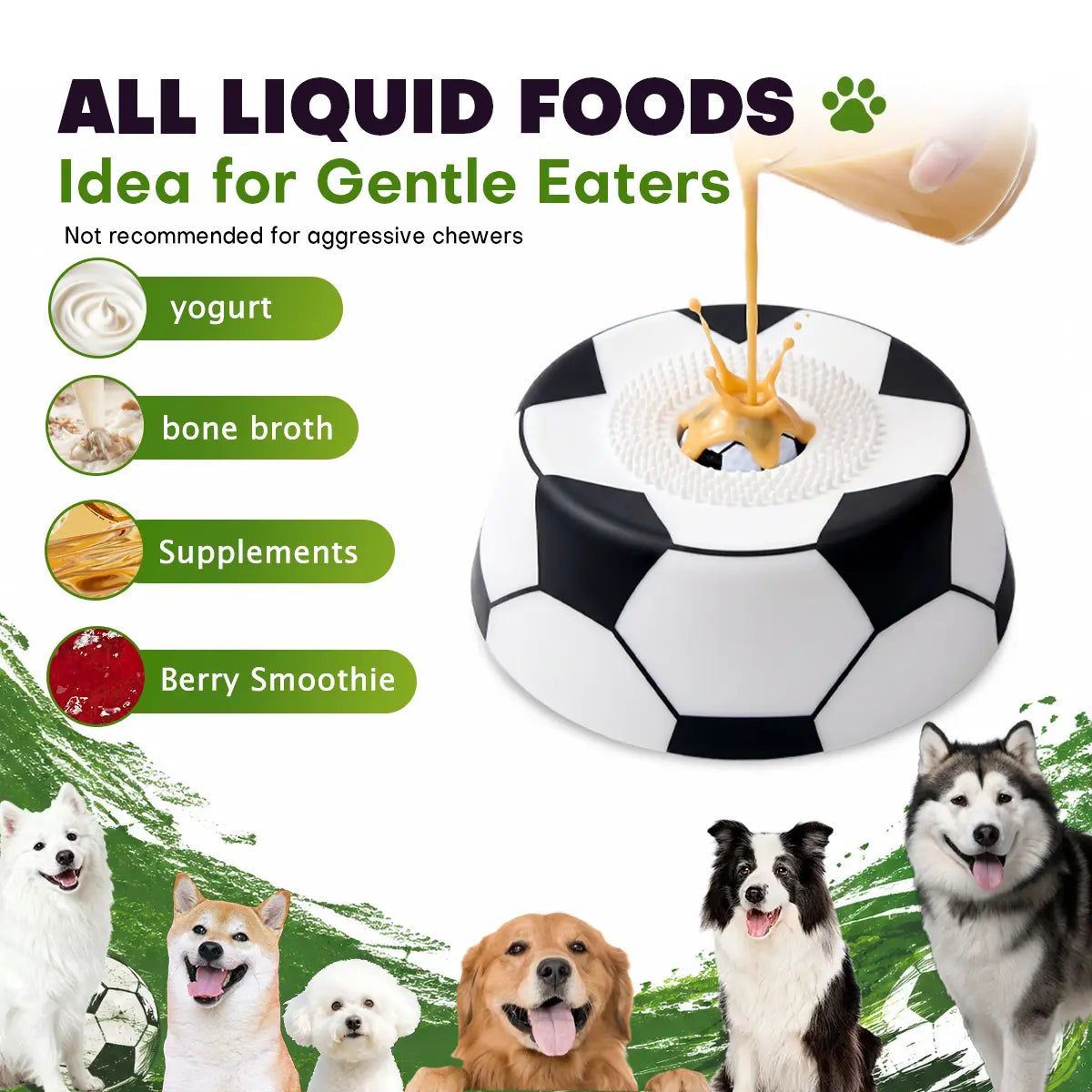 No spill dog water bowl with slow feeder lick surface
