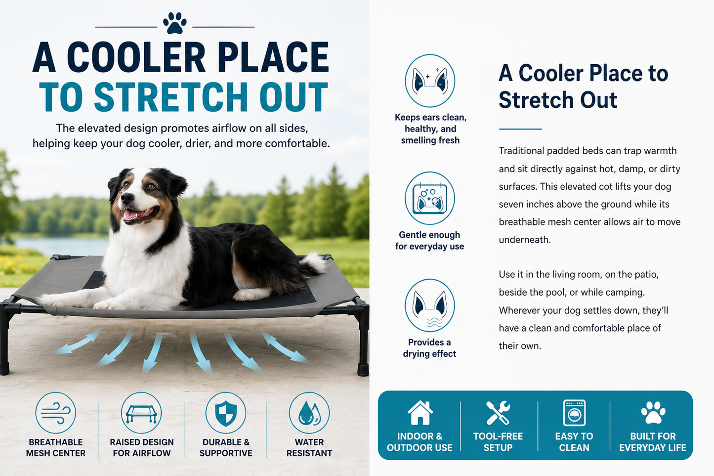 PawBuddies™ Elevated Cooling Dog Bed | Breathable Mesh | Large