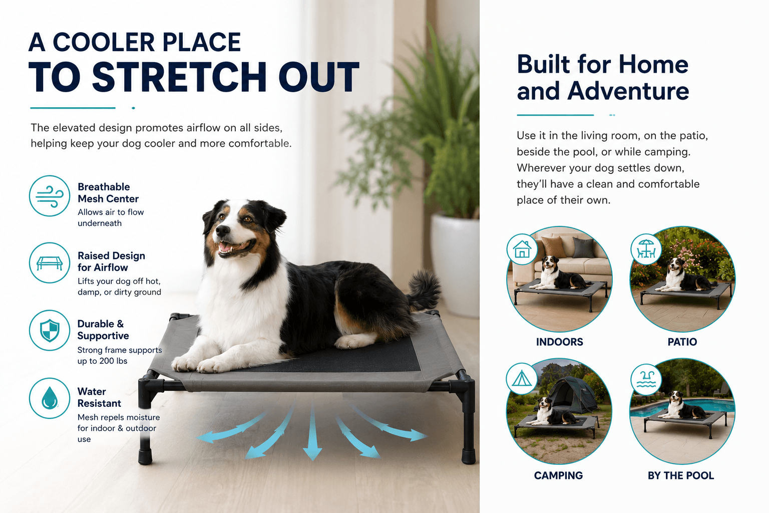 Washable breathable mesh cooling dog bed for dogs
