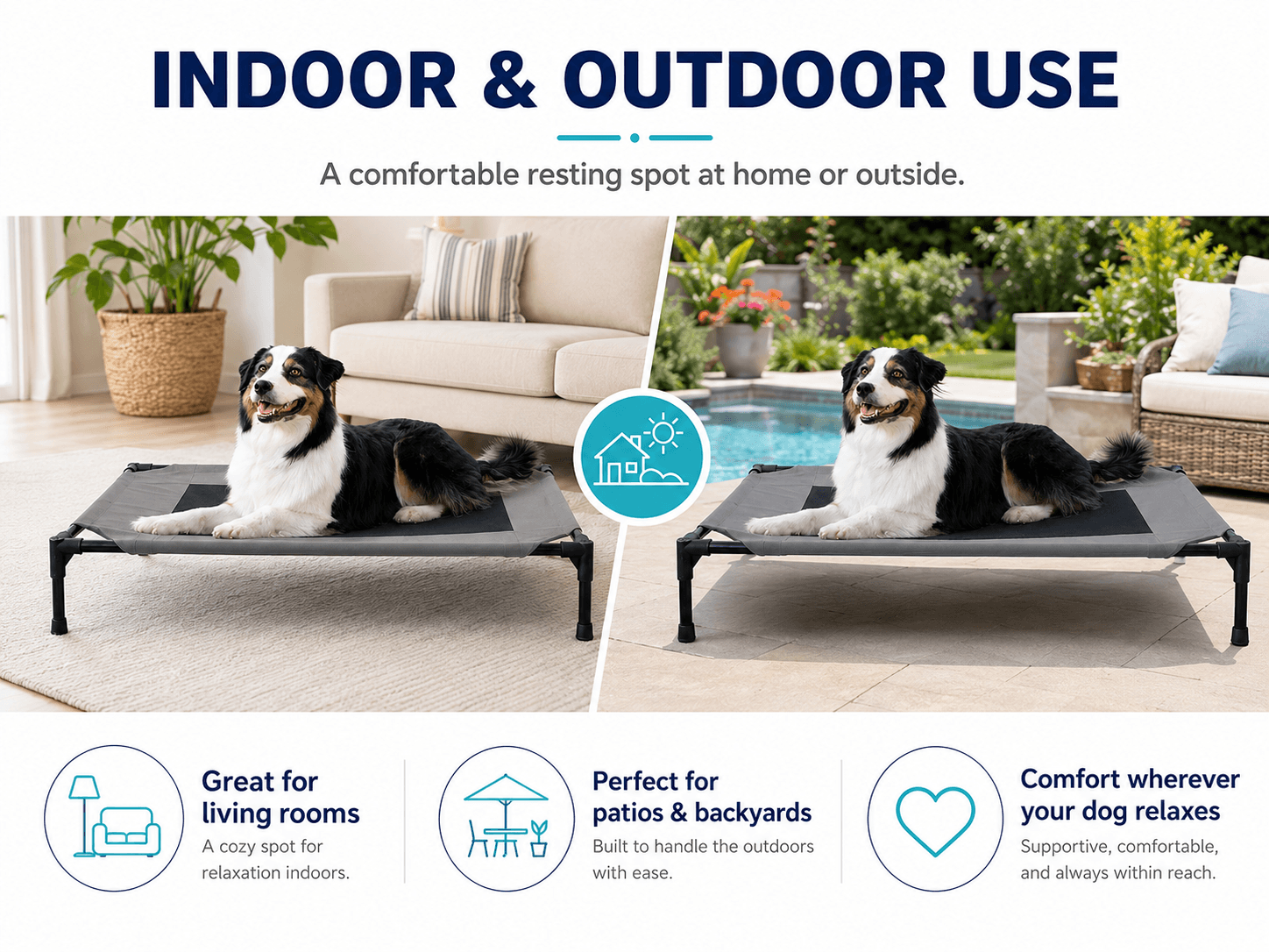 Elevated cooling dog bed for large dogs with breathable mesh