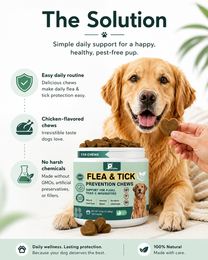 Natural Flea & Tick Soft Chews for Dogs – Chicken Flavor | 50 Chews | All Breeds