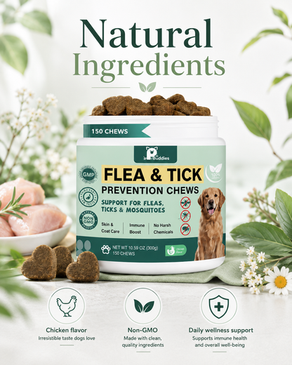 Natural Flea & Tick Soft Chews for Dogs – Chicken Flavor | 50 Chews | All Breeds