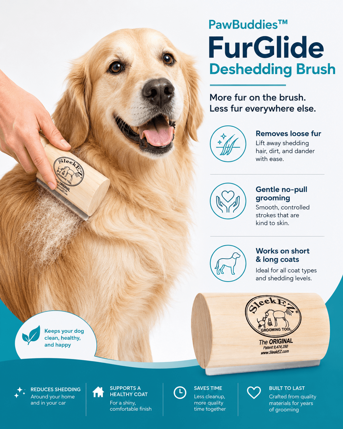Deshedding brush for dogs with loose fur and dander