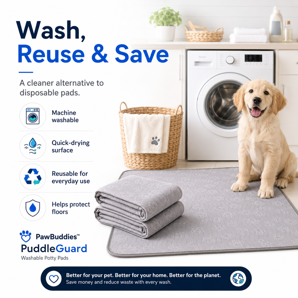 Four layer absorbent washable dog potty pad