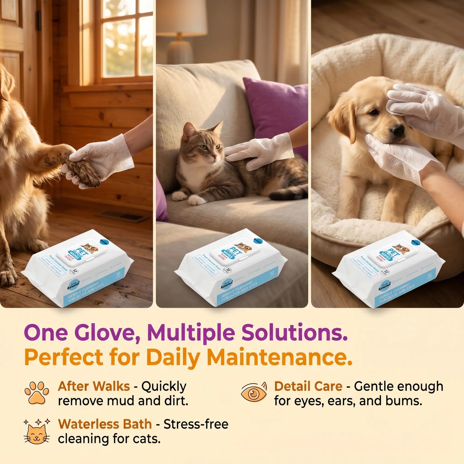 FreshPaw waterless pet grooming gloves for dogs and cats
