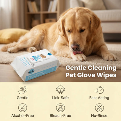 Kawiwi 32-Pcs Pet Grooming Wipes, Coconut Scent Disposable Glove Wipes for Dogs & Cats, Hypoallergenic No-Rinse Dry Cleaning Grooming Products, Fur Nourishing, Hair Removal, Skin Care, Daily & Travel Use