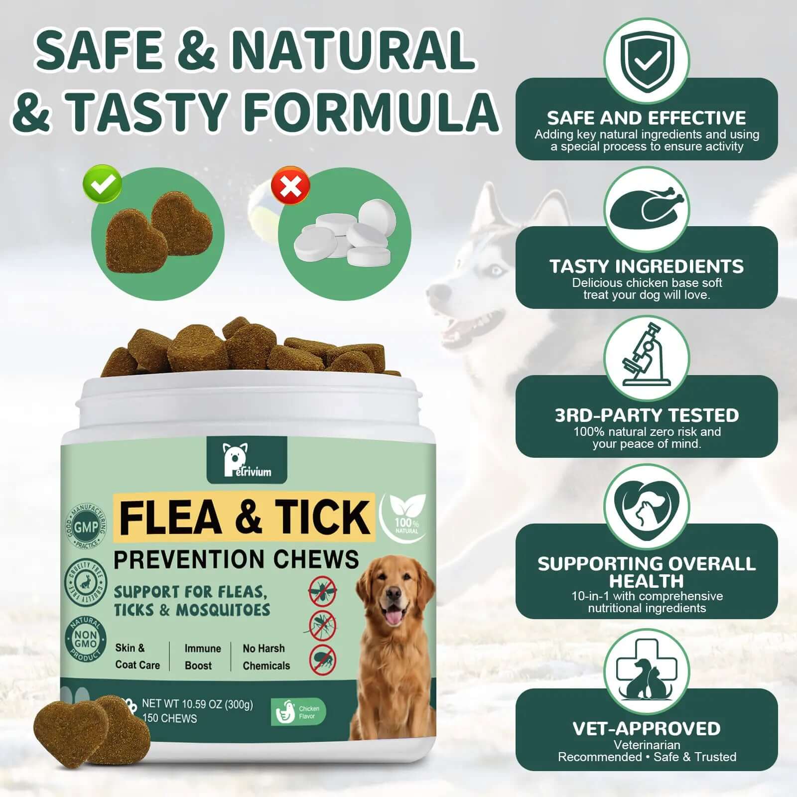 PawBuddies natural flea and tick chews for dogs chicken flavor