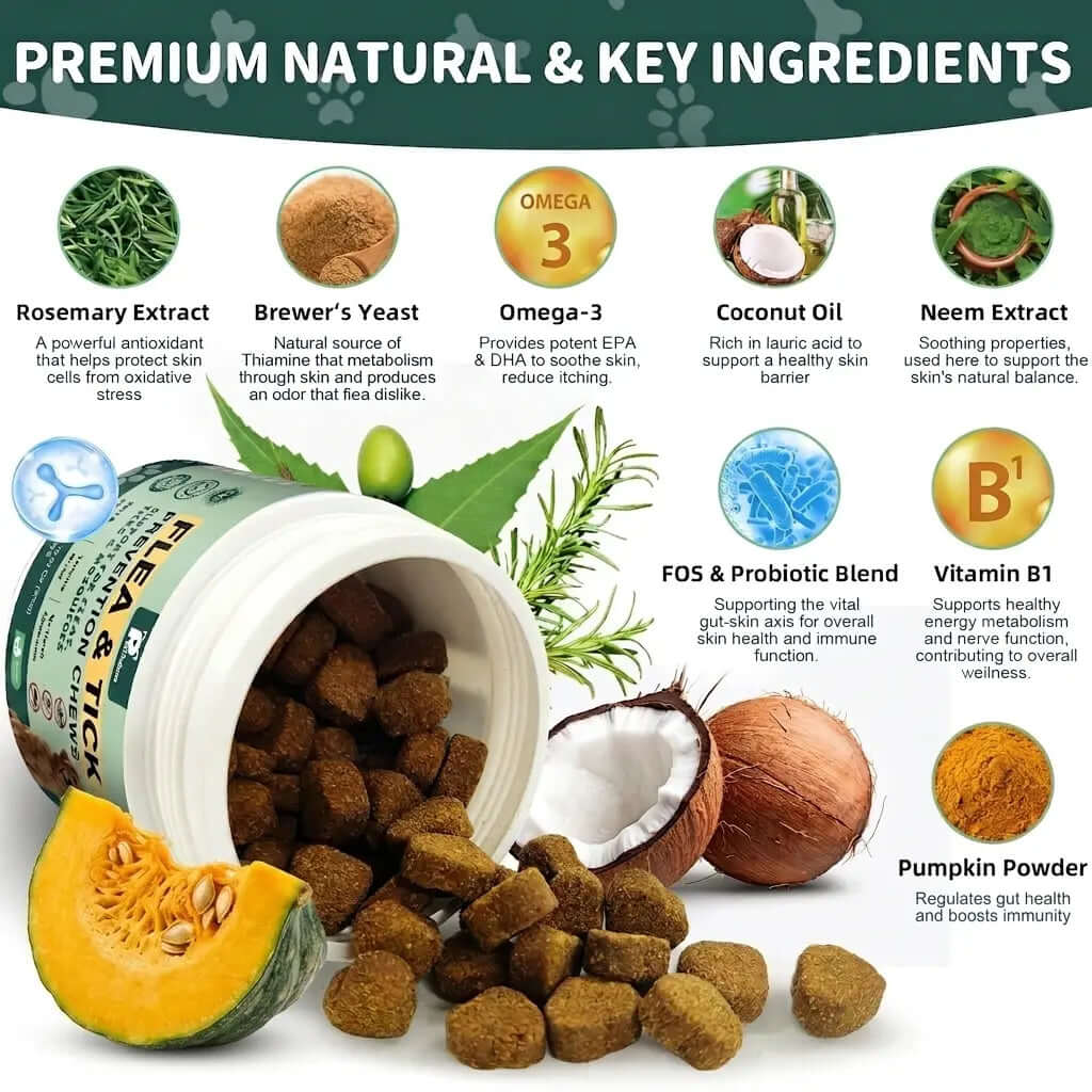 PawBuddies natural flea and tick soft chews for daily dog care